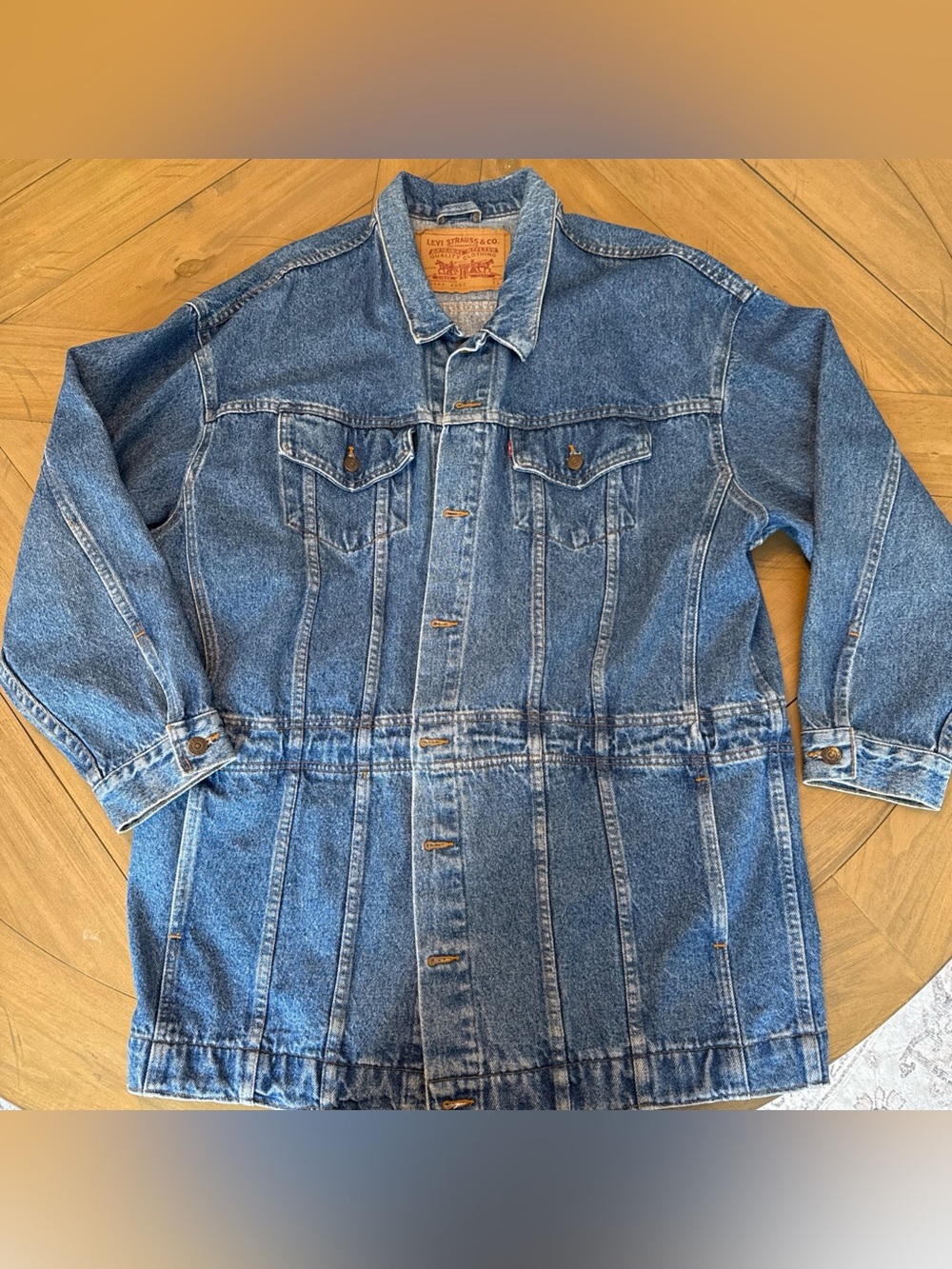 RARE LEVIS 1991 USA MADE 70596 LONG OVERSIZE DENIM TRUCKER JACKET COAT XLARGE